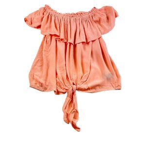 Express Women's Peach Tie Waist Off Shoulder Ruffled Gauze Blouse Top Sz M NWT